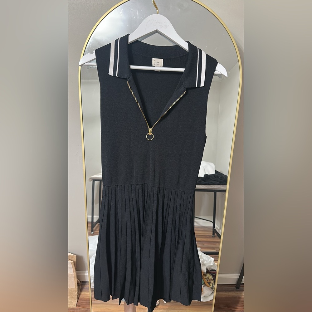 a new day Black Sleeveless Pleated Polo Dress with Zip Ring